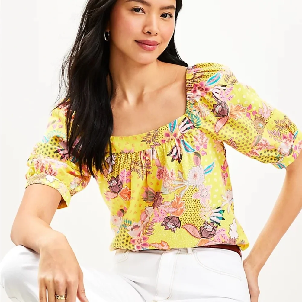 Floral Patchwork Puff Sleeve Blouse